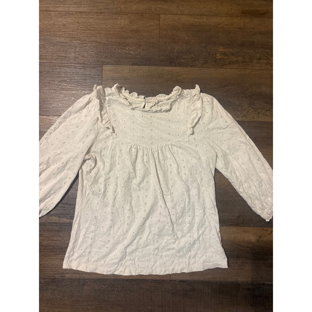 Fat Face White Eyelet Lace Ruffle Blouse Cotton Boho Top Size 6